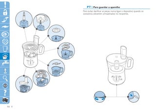 PT | Para guardar a aparelho
     Para evitar danificar as peças, nunca ligue o dispositivo quando os
     acessórios estiverem armazenados no recipiente.




16
 