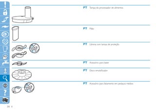 PT	 Tampa do processador de alimentos




     PT	 Pilão




     PT	 Lâmina com tampa de proteção




     PT	 Acessório para bater

     PT	 Disco emulsificador



     PT	 Acessório para fatiamento em pedaços médios




20
 