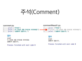 comment.py
결과
commentResult1.py
결과
주석(Comment)
 