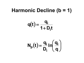 Harmonic Decline (b = 1)
 
t
D
1
q
t
q
i
i


  






q
q
ln
D
q
t
N i
i
i
p
 