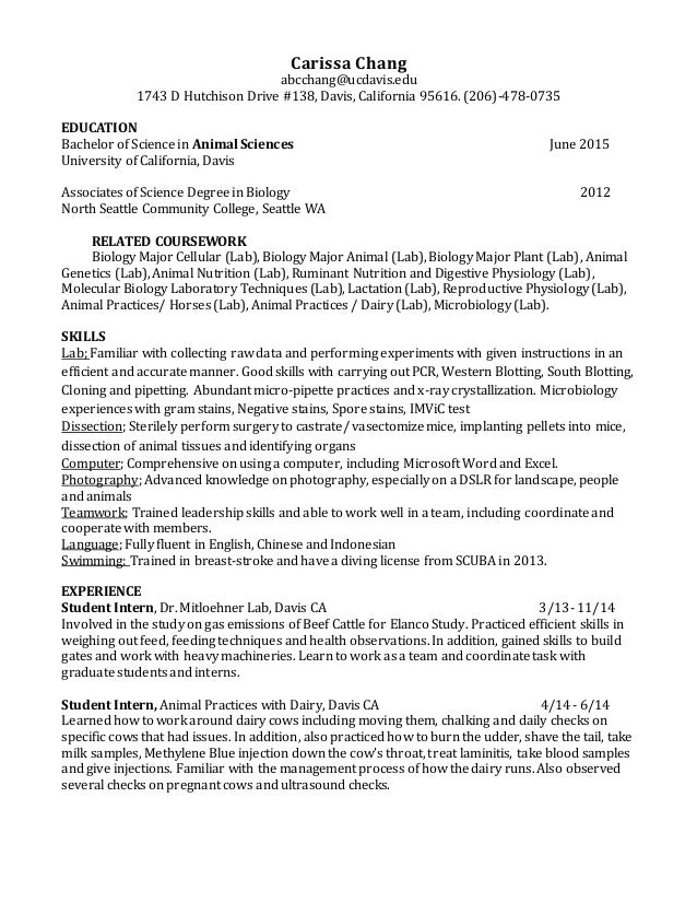 resume biology major resumes