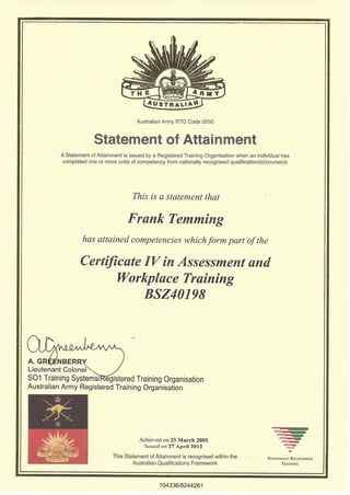 SoA - Cert IV in Assessment and Workplace Training
