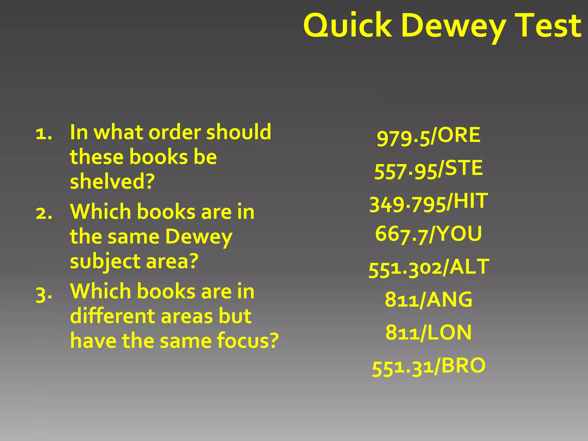 025.431: Libraries & Dewey Decimal Classification