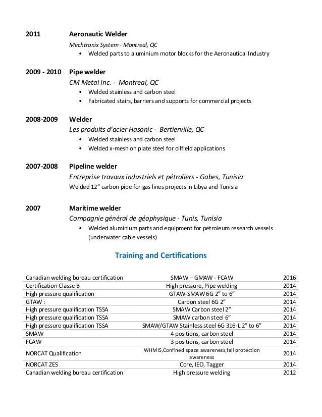 curriculum vitae sle for welder badereddine haji welder cv curriculum vitae sle for welder badereddine haji welder cv