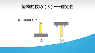 整頓的技巧（8）---穩定性
例：哪種更好？
① ②
 