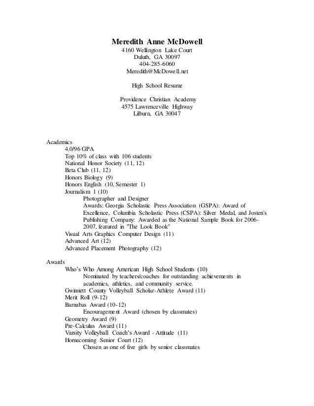 list high school on resume