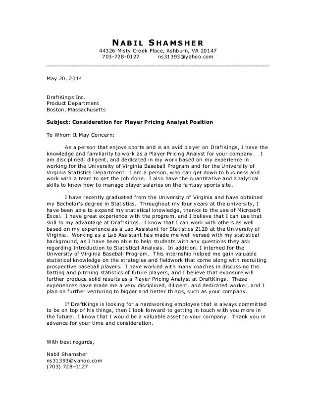 draftkings cover letter va cover letter
