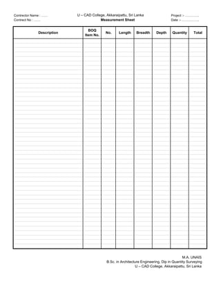 Bench Loop Sheets Survey.pdf Practice for Quantity Surveyors | PDF
