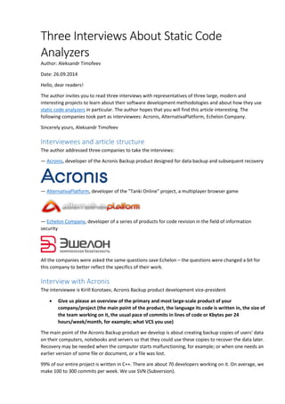 Three Interviews About Static Code Analyzers | PDF | Web Development ...