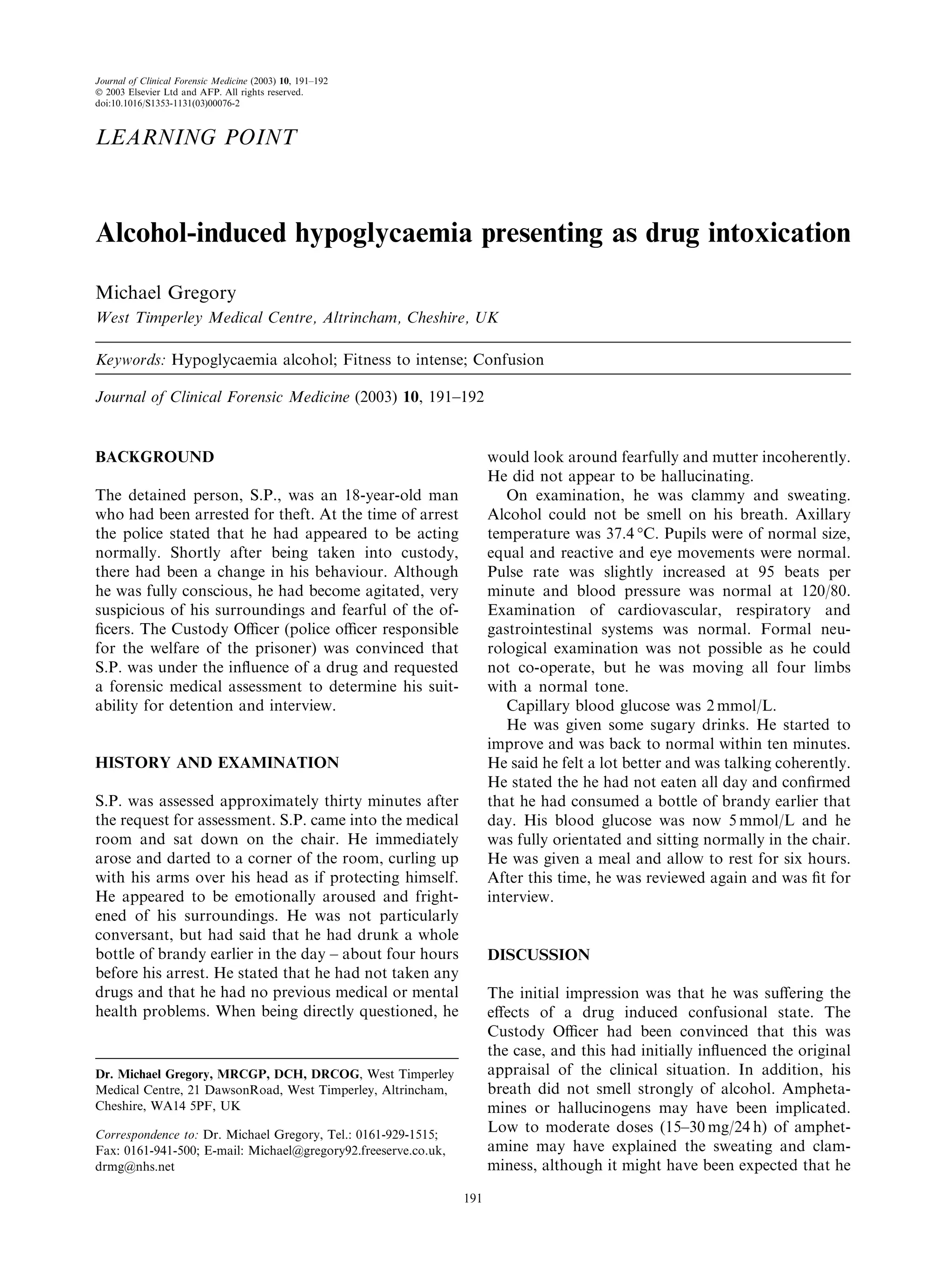 Alcohol induced hypoglycaemia presenting as drug intoxication | PDF