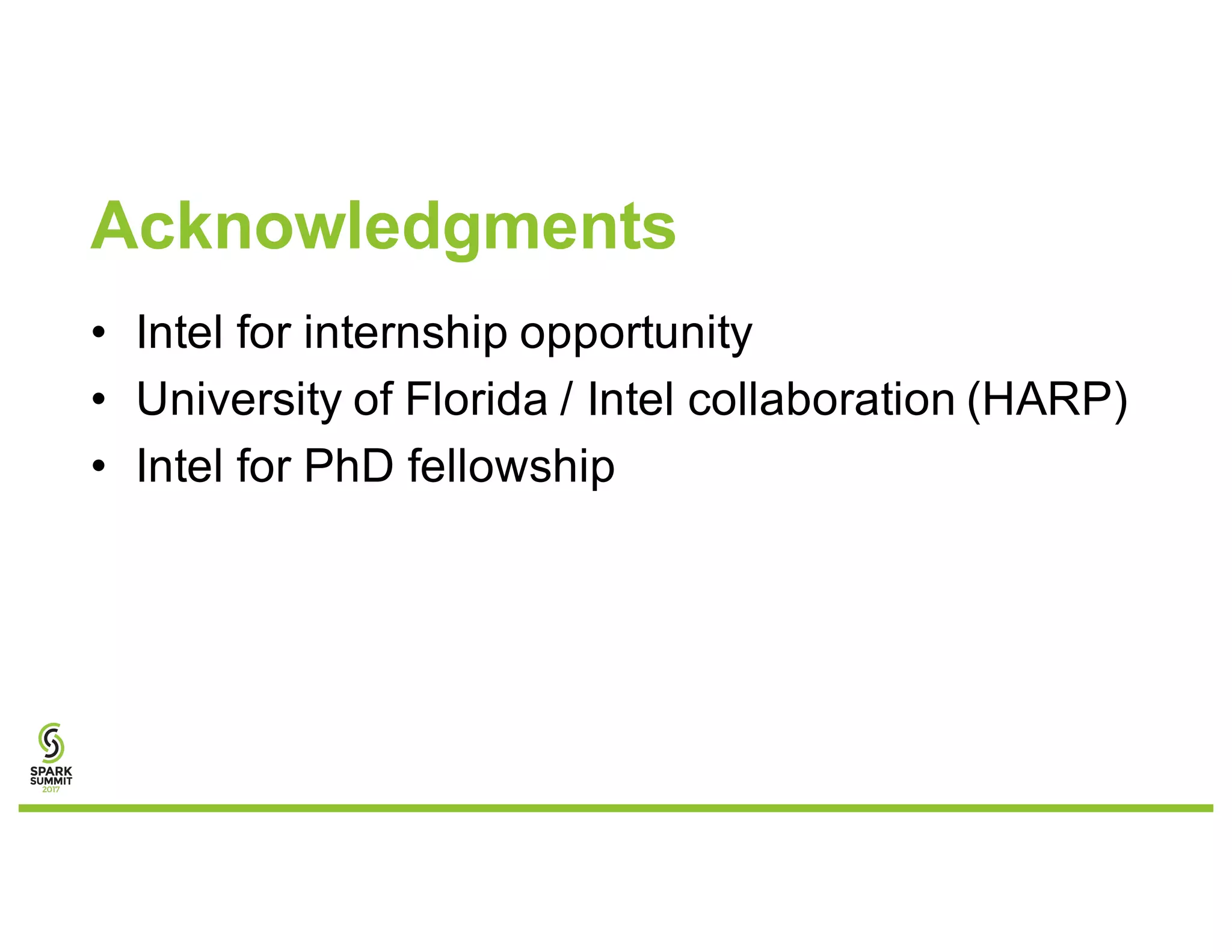 Acknowledgments
• Intel for internship opportunity
• University of Florida / Intel collaboration (HARP)
• Intel for PhD fellowship
 