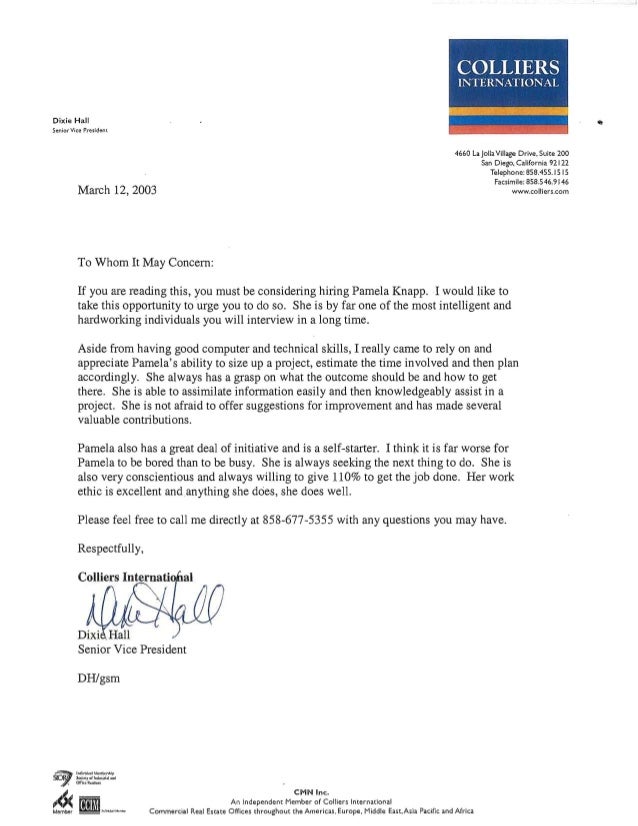 colliers letter of recommendation how much time for a letter of recommendation