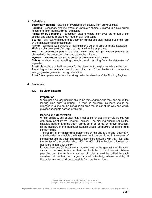 Secondary Blasting Standard Operating Procedure