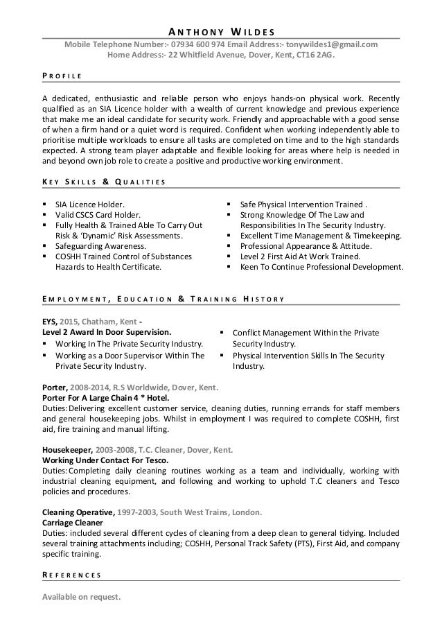 tony wildes cv 3