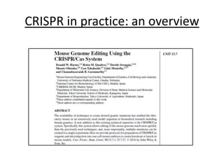 CRISPR in practice: an overview
 