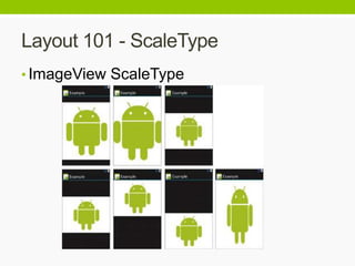 Layout 101 - ScaleType
• ImageView ScaleType
 