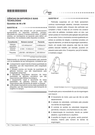*AMAR75sab13*

QUESTÃO 41                                                                                 Nos anos 1960 eram comuns as disSXWDV SHOR VLJQL¿FDGR
                                                                                           de termos usados no debate político, como democracia
                                                                                           e reforma. Se, para os setores aglutinados em torno da
                                                                                           UDN, as reformas deveriam assegurar o livre mercado,
                                                                                           para aqueles organizados no CGT, elas deveriam
                                                                                           resultar em
                                                                                           A ¿P GD LQWHUYHQomR HVWDWDO QD HFRQRPLD
                                                                                           B crescimento do setor de bens de consumo.
                                                                                           C controle do desenvolvimento industrial.
                                                                                           D atração de investimentos estrangeiros.
                                                                                           E limitação da propriedade privada.

                                                                                           QUESTÃO 43

     Charge capa da revista “O Malho”, de 1904. Disponível em: http://1.bp.blogspot.com.         Em meio às turbulências vividas na primeira
A imagem representa as manifestações nas ruas da                                           metade dos anos 1960, tinha-se a impressão de que
cidade do Rio de Janeiro, na primeira década do século                                     as tendências de esquerda estavam se fortalecendo
XX, que integraram a Revolta da Vacina. Considerando                                       na área cultural. O Centro Popular de Cultura (CPC)
o contexto político-social da época, essa revolta revela                                   da União Nacional dos Estudantes (UNE) encenava
A a insatisfação da população com os benefícios de                                         peças de teatro que faziam agitação e propaganda em
  uma modernização urbana autoritária.
B a consciência da população pobre sobre a                                                 favor da luta pelas reformas de base e satirizavam o
  necessidade de vacinação para a erradicação                                              “imperialismo” e seus “aliados internos”.
  das epidemias.                                                                           KONDER, L. História das Ideias Socialistas no Brasil. São Paulo: Expressão Popular, 2003.
C a garantia do processo democrático instaurado com
  a República, através da defesa da liberdade de                                           No início da década de 1960, enquanto vários
  expressão da população.                                                                  setores         da       esquerda            brasileira          consideravam
D o planejamento do governo republicano na área de                                         que o CPC da UNE era uma importante forma
  saúde, que abrangia a população em geral.
                                                                                           de conscientização das classes trabalhadoras,
E o apoio ao governo republicano pela atitude de
  vacinar toda a população em vez de privilegiar                                           os setores conservadores e de direita (políticos
  a elite.                                                                                 vinculados à União Democrática Nacional - UDN -,
                                                                                           Igreja Católica, grandes empresários etc.) entendiam
QUESTÃO 42
                                                                                           que esta organização
    A consolidação do regime democrático no Brasil
contra os extremismos da esquerda e da direita exige                                       A constituía mais uma ameaça para a democracia
ação enérgica e permanente no sentido do aprimoramento                                           brasileira, ao difundir a ideologia comunista.
das instituições políticas e da realização de reformas                                     B contribuía com a valorização da genuína cultura
FRUDMRVDV QR WHUUHQR HFRQ{PLFR ¿QDQFHLUR H VRFLDO
                                                                                                 nacional, ao encenar peças de cunho popular.
Mensagem programática da União Democrática Nacional (UDN) – 1957.
                                                                                           C realizava uma tarefa que deveria ser exclusiva do
    Os trabalhadores deverão exigir a constituição de um                                         Estado, ao pretender educar o povo por meio da cultura.
governo nacionalista e democrático, com participação
                                                                                           D prestava um serviço importante à sociedade
dos trabalhadores para a realização das seguintes
medidas: a) Reforma bancária progressista; b) Reforma                                            brasileira, ao incentivar a participação política dos
agrária que extinga o latifúndio; c) Regulamentação da                                           mais pobres.
Lei de Remessas de Lucros.                                                                 E diminuía a força dos operários urbanos, ao substituir
     Manifesto do Comando Geral dos Trabalhadores (CGT) – 1962.                                  os sindicatos como instituição de pressão política
                   BONAVIDES, P; AMARAL, R. Textos políticos da história do Brasil.
                                                   Brasília: Senado Federal, 2002.               sobre o governo.

CH - 1º dia | Caderno 2 - AMARELO - Página 13
 