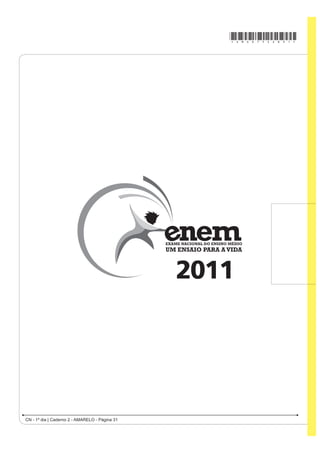 *AMAR75sab28*

QUESTÃO 85                                                    QUESTÃO 86

    Uma das modalidades presentes nas olimpíadas é o              Um dos processos usados no tratamento do lixo é a
                                                              incineração, que apresenta vantagens e desvantagens.
salto com vara. As etapas de um dos saltos de um atleta       Em São Paulo, por exemplo, o lixo é queimado a altas
HVWmR UHSUHVHQWDGDV QD ¿JXUD                                 temperaturas e parte da energia liberada é transformada
                                                              em energia elétrica. No entanto, a incineração provoca a
                                                              emissão de poluentes na atmosfera.
                                                              Uma forma de minimizar a desvantagem da incineração,
                                                              destacada no texto, é
                                                              A aumentar o volume do lixo incinerado para aumentar
                                                                 a produção de energia elétrica.
                                                              B IRPHQWDU R XVR GH ¿OWURV QDV FKDPLQpV GRV
                                                                 incineradores para diminuir a poluição do ar.
                                                              C aumentar o volume do lixo para baratear os custos
                                                                 operacionais relacionados ao processo.
                                                              D fomentar a coleta seletiva de lixo nas cidades para
                                                                 aumentar o volume de lixo incinerado.
                                                              E diminuir a temperatura de incineração do lixo para
                                                                 produzir maior quantidade de energia elétrica.
                                                              QUESTÃO 87
                                                                                  Os Bichinhos e O Homem
                                                                                             Arca de Noé
                                                                              Toquinho  Vinicius de Moraes
                                                                                   Nossa irmã, a mosca
                                                                                             É feia e tosca
Desprezando-se as forças dissipativas (resistência do ar
                                                                                    Enquanto que o mosquito
e atrito), para que o salto atinja a maior altura possível,                                  É mais bonito
ou seja, o máximo de energia seja conservada, é                                        Nosso irmão besouro
necessário que                                                                          Que é feito de couro
                                                                                             Mal sabe voar
A a energia cinética, representada na etapa I, seja
                                                                                       Nossa irmã, a barata
    totalmente convertida em energia potencial elástica
                                                                                        Bichinha mais chata
    representada na etapa IV.                                                          É prima da borboleta
B a energia cinética, representada na etapa II,                                           Que é uma careta
    seja totalmente convertida em energia potencial                                     Nosso irmão, o grilo
    gravitacional, representada na etapa IV.                                          Que vive dando estrilo
C a energia cinética, representada na etapa I,                                              Só pra chatear
    seja totalmente convertida em energia potencial            MORAES, V. A arca de Noé: poemas infantis. São Paulo: Companhia das Letrinhas, 1991.

    gravitacional, representada na etapa III.                 O poema acima sugere a existência de relações de
                                                              D¿QLGDGH HQWH RV DQLPDLV FLWDGRV H QyV VHUHV KXPDQRV
D a energia potencial gravitacional, representada
                                                              Respeitando a liberdade poética dos autores, a unidade
    na etapa II, seja totalmente convertida em energia        WD[RQ{PLFD TXH H[SUHVVD D D¿QLGDGH H[LVWHQWH HQWUH
                                                              nós e estes animais é
    potencial elástica, representada na etapa IV.
                                                              A R ¿OR
E a energia potencial gravitacional, representada             B o reino.
    na etapa I, seja totalmente convertida em energia         C a classe.
                                                              D a família.
    potencial elástica, representada na etapa III.            E a espécie.

                                                                                      CN - 1º dia | Caderno 2 - AMARELO - Página 28
 
