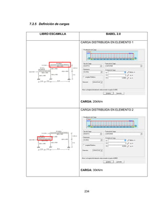 234
7.2.5 Definición de cargas
LIBRO ESCAMILLA BABEL 2.0
CARGA DISTRIBUIDA EN ELEMENTO 1
CARGA: 20kN/m
CARGA DISTRIBUIDA EN ELEMENTO 2
CARGA: 30kN/m
 