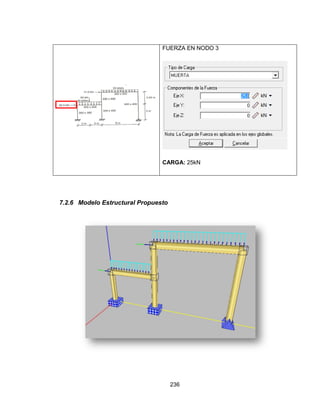 236
FUERZA EN NODO 3
CARGA: 25kN
7.2.6 Modelo Estructural Propuesto
 