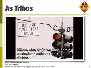 As Tribos




SETH GODIN ON THE TRIBES WE LEAD
(TED TALK, FEB 2009)
http://www.ted.com/talks/lang/eng/seth_godin_on_the_tribes_we_lead.html   14
 