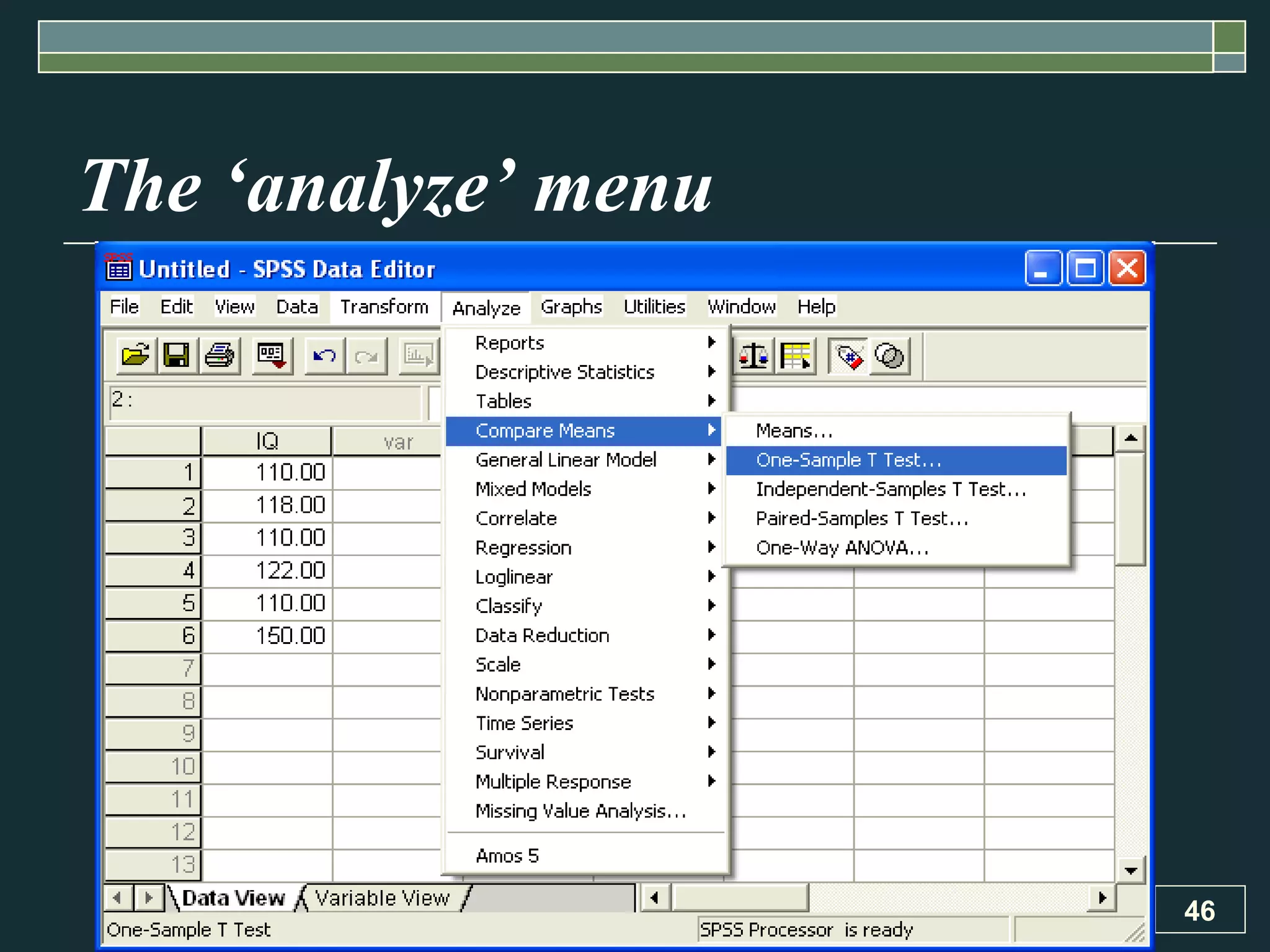 The ‘analyze’ menu 