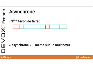 #J8Async @JosePaumard
AsynchroneAsynchrone
• 3ème façon de faire :
« asynchrone » … même sur un multicœur
 