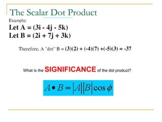 The Scalar Dot Product
What is the SIGNIFICANCE of the dot product?
 