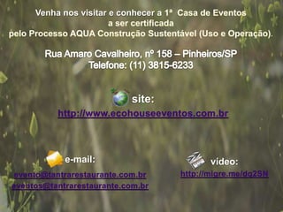 Venha nos visitar e conhecer a

                                          .




                     site:



      e-mail:                    vídeo:
 