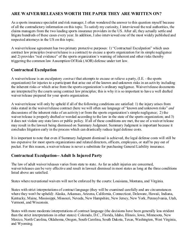 are waiver release forms worth the paper they are written on waiver of right to sue form