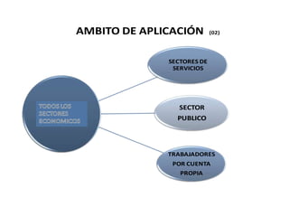 SECTORES DE
SERVICIOS
SECTOR
PUBLICO
TRABAJADORES
POR CUENTA
PROPIA
AMBITO DE APLICACIÓN (02)
 