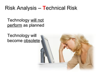Risk Analysis – Technical Risk
Technology will not
perform as planned
Technology will
become obsolete
 