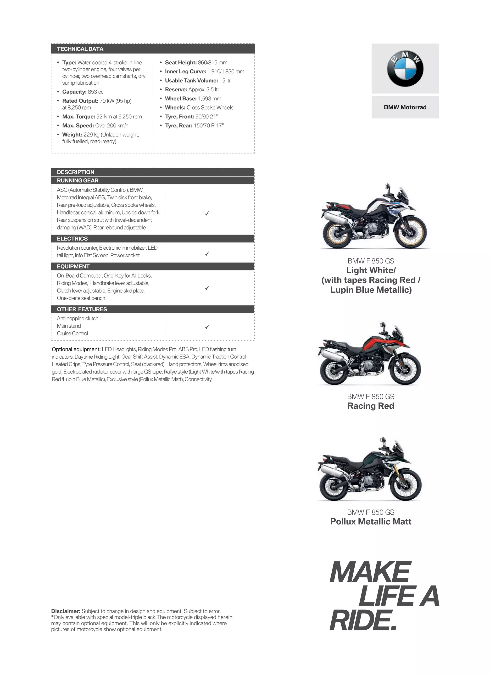 BMW 850 GS Specs India | PDF
