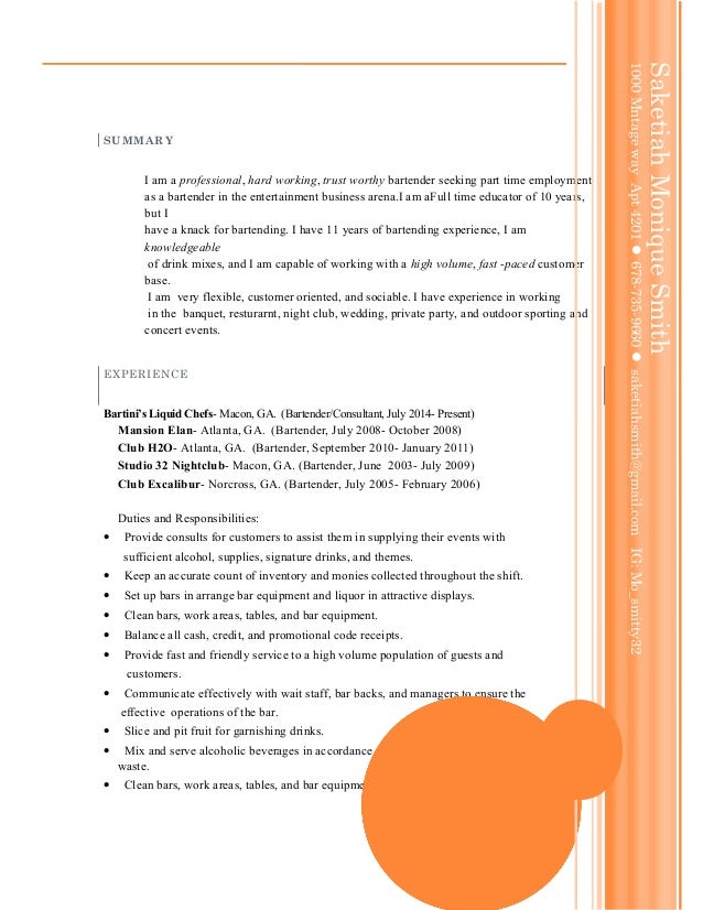 bartender resume 2015 bartender resume