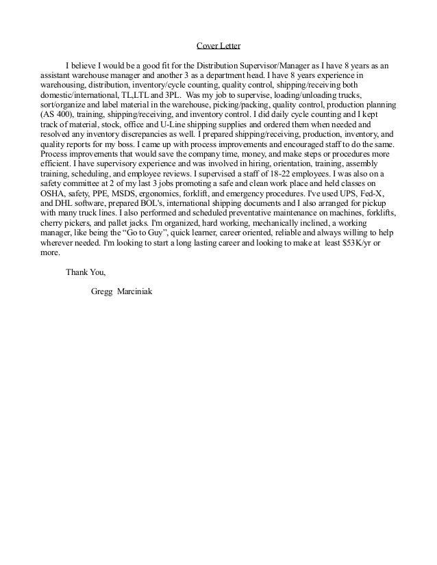 Distributor manager cover letter