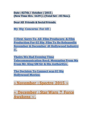 02 big hollywood movies releasing in november  2015 &amp; december 2015 .