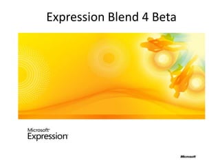 Expression Blend 4 Beta pptPlex Section Divider The slides after this divider will be grouped into a section and given the label you type above.  Feel free to move this slide to any position in the deck. 