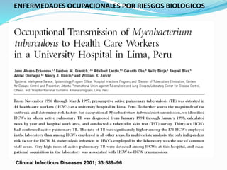 Clinical Infectious Diseases 2001; 33:589–96
ENFERMEDADES OCUPACIONALES POR RIESGOS BIOLOGICOS
 