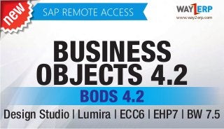 Design Studio | Lumira | ECC6 | EHP7 | BW 7.5
BUSINESS
OBJECTS 4.2
www.way2erp.com
 