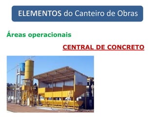 ELEMENTOS do Canteiro de Obras
Áreas operacionais
CENTRAL DE CONCRETO
 