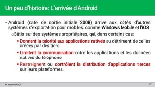 Pr. Yassine SADQI
Pr. Yassine SADQI
Un peu d’histoire: L’arrivée d’Android
• Android (date de sortie initiale 2008) arrive...