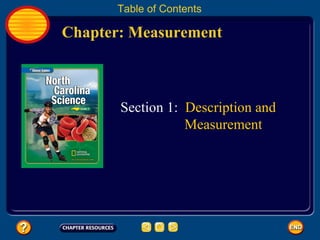 Chapter: Measurement Table of Contents Section 1:  Description and   Measurement 