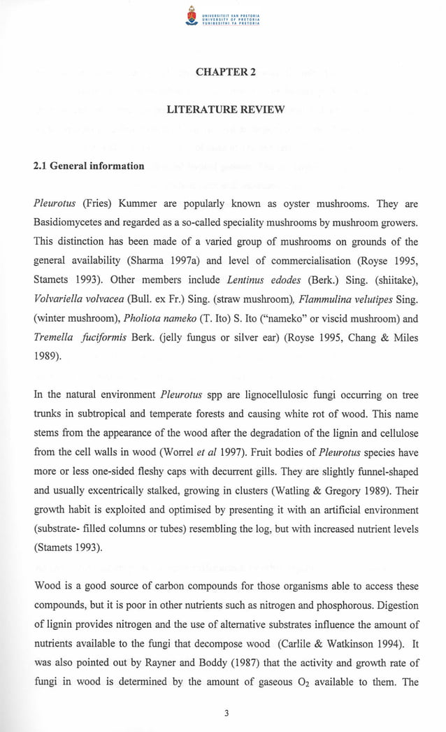 Review of Literature for Oyster Mushroom PDF