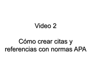 Video 2
Cómo crear citas y
referencias con normas APA
 
