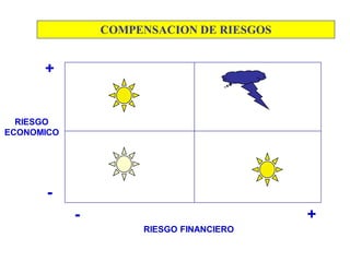 COMPENSACION DE RIESGOS
RIESGO FINANCIERO
RIESGO
ECONOMICO
+
-
- +
 