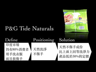 P&G Tide Naturals
De?ne
ӡЈ
80%M
??ϴ·
?Һ܂?
Positioning Solution
ȻϴQ
?
Ȼ?ɷ
?ͬϴQ?
aƷ30%Ķr
 