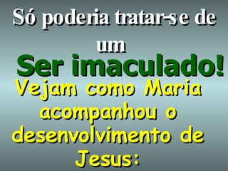 Só poderia tratar-se de um   Ser imaculado! Vejam como Maria acompanhou o desenvolvimento de Jesus: 