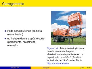 Sumario
1 Períodos de Safra no Brasil
2 Produção de cana pelo mundo
O que é 1 hectare, ha?
Participação da cana em relação à outras plantas cultivadas no Brasil
3 Produtividade da cana-de-açúcar
A produtividade e a sazonalidade da cana-de-açúcar
4 Projeção para Safra 2015/16
5 O Mix de produção
Clauber D.R. (UEMS) Produção de cana fev15 9 / 37
 