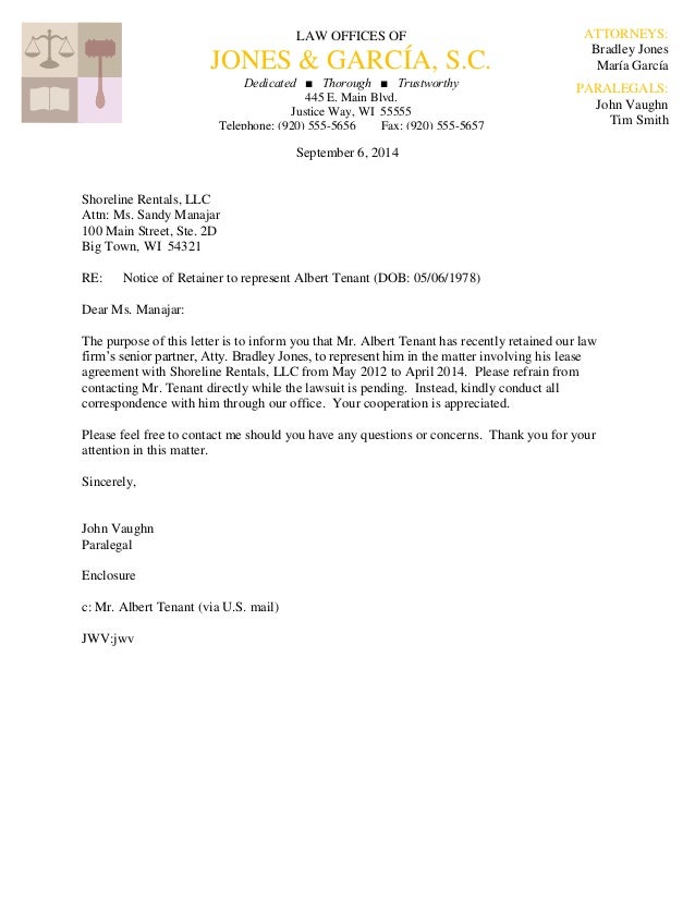Sample retainer letter for lawyers