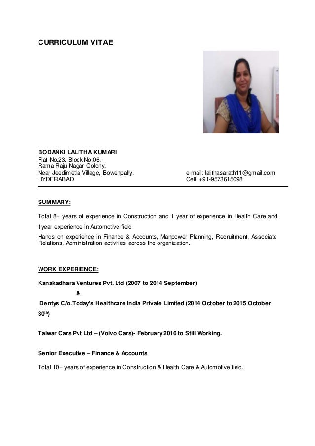 lalitha b resume